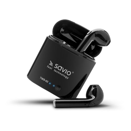 Słuchawki bezprzewodowe z mikrofonem Savio TWS-02 Bluetooth czarne