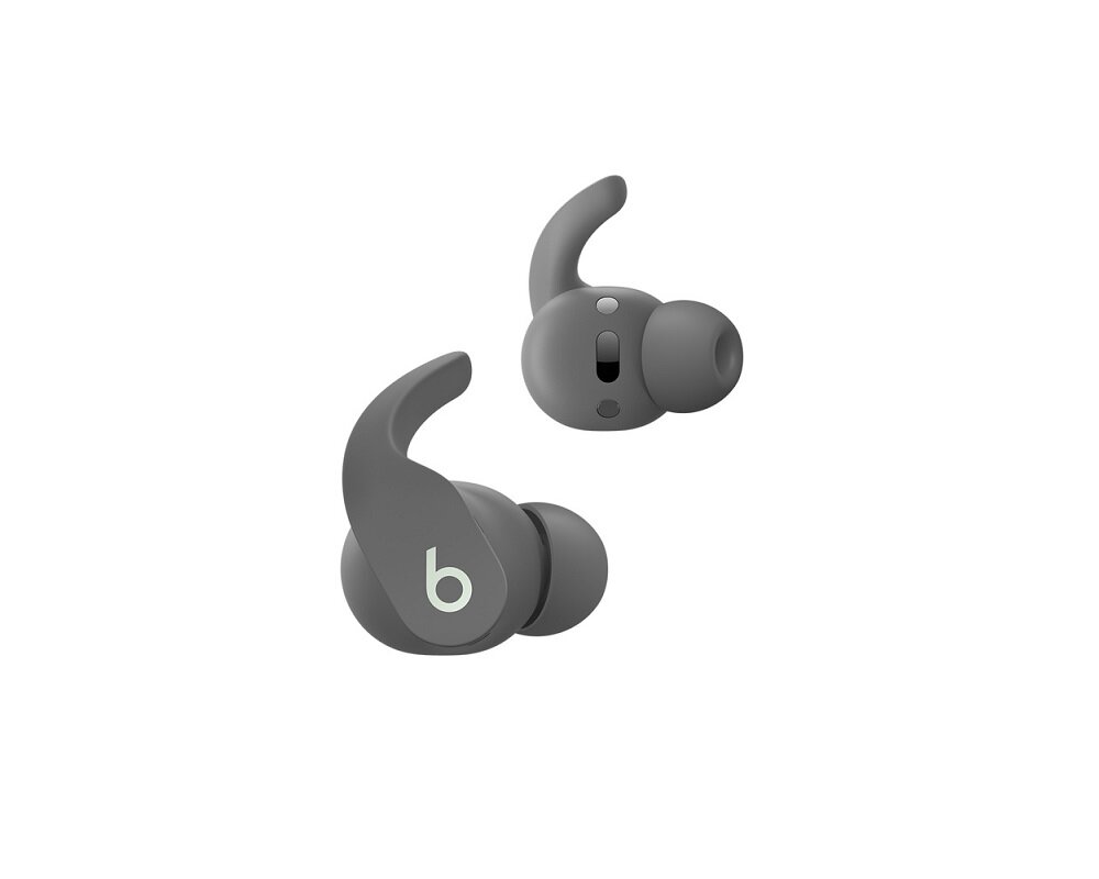Słuchawki bezprzewodowe Apple Beats Fit Pro MK2J3EE/A widok na jedną słuchawkę od frontu i drugą z nałożoną silikonową nakładką