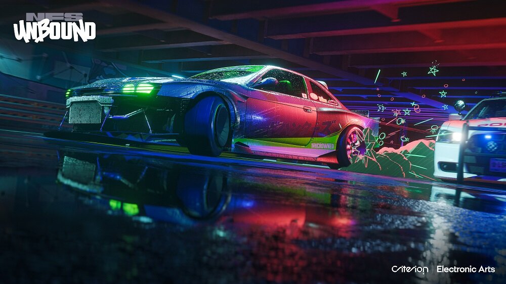 Gra Electronic Arts Need for Speed Unbound widok na kadr z gry z jadącym samochodem