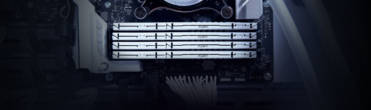 Pamięć Kingston FURY Beast DDR5 32GB (2x16GB) grafika przedstawiająca cztery sztuki w płycie głównej