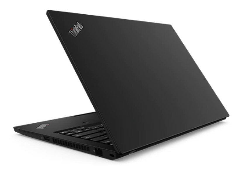 Laptop Lenovo ThinkPad T14 G4 i7-1355U czarny po skosie w lewo tył na białym tle