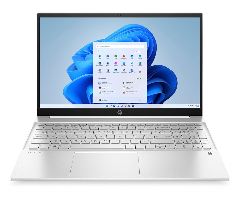 Laptop HP Pavilion 15-eg2222nw biały 15.6” widok od frontu na przód